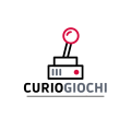 Logo di Curiogiochi con joystick retrò e scritta nera su sfondo bianco